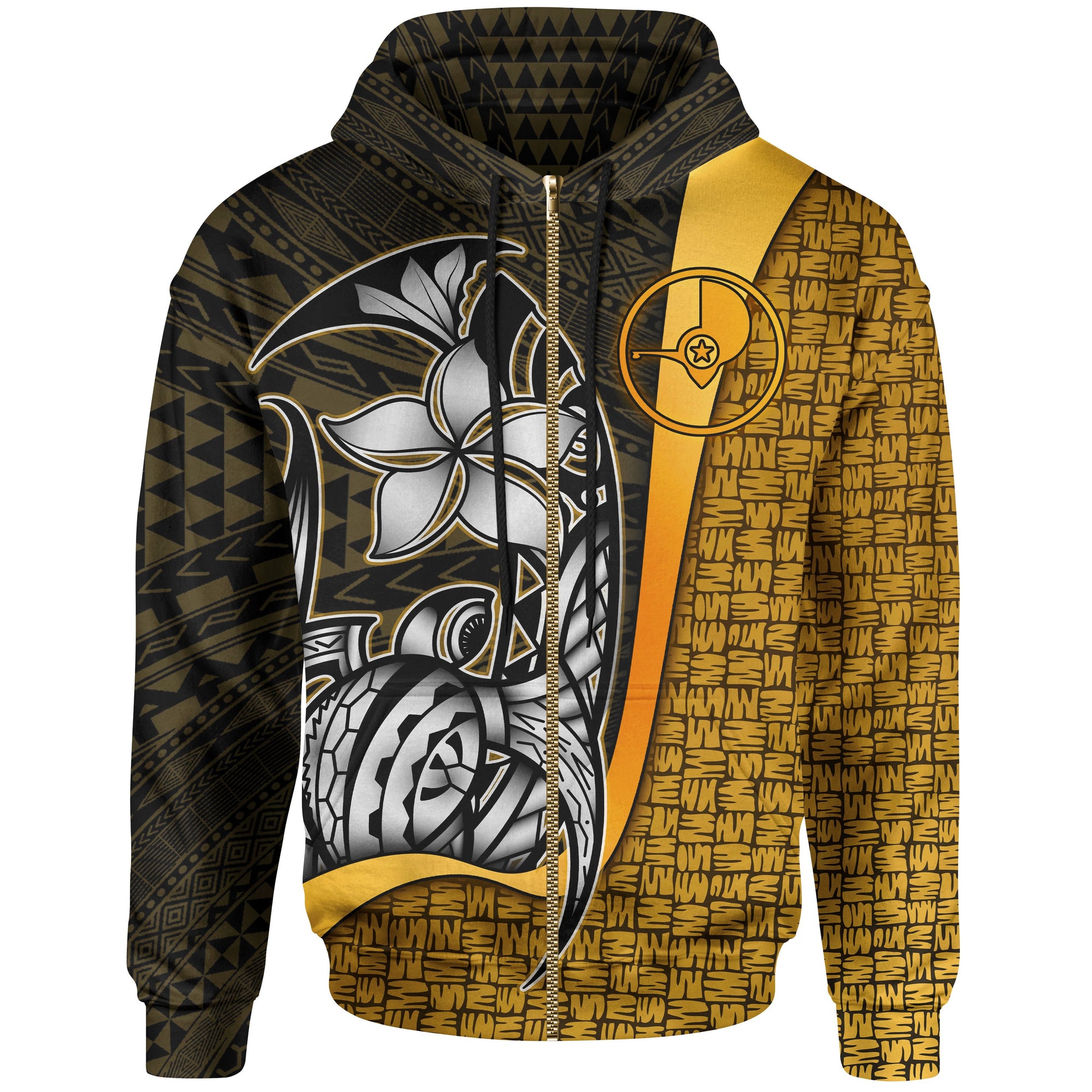 Yap Micronesian Zip up Hoodie Gold Turtle with Hook Unisex GOLD - Polynesian Pride