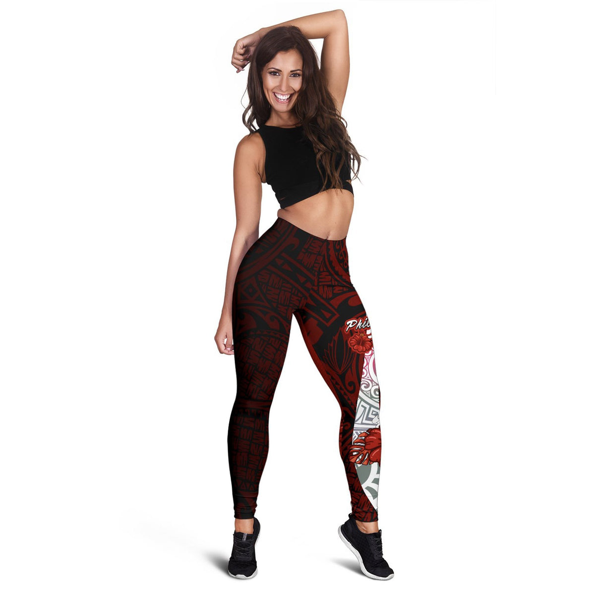 Philippines Polynesian Legging - Coat Of Arm With Hibiscus - Polynesian Pride