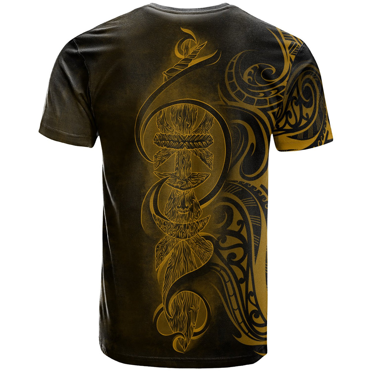 New Caledonia T Shirt Gold Kagu and Fleche Faitiere - Polynesian Pride