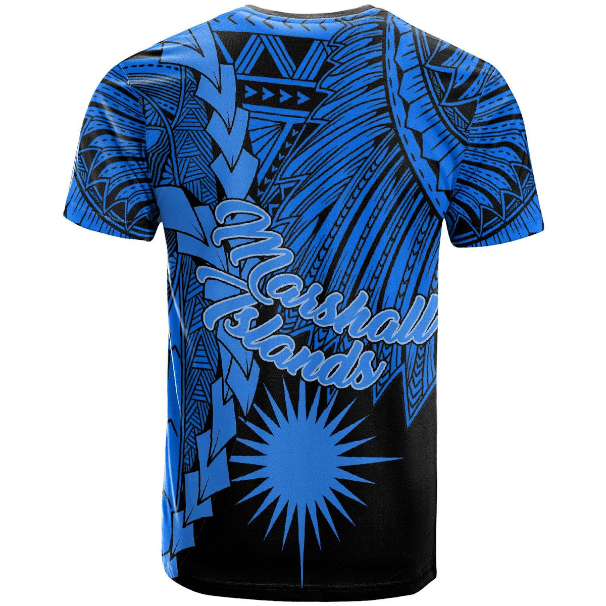 Marshall Islands Polynesian T Shirt Tribal Wave Tattoo Blue - Polynesian Pride