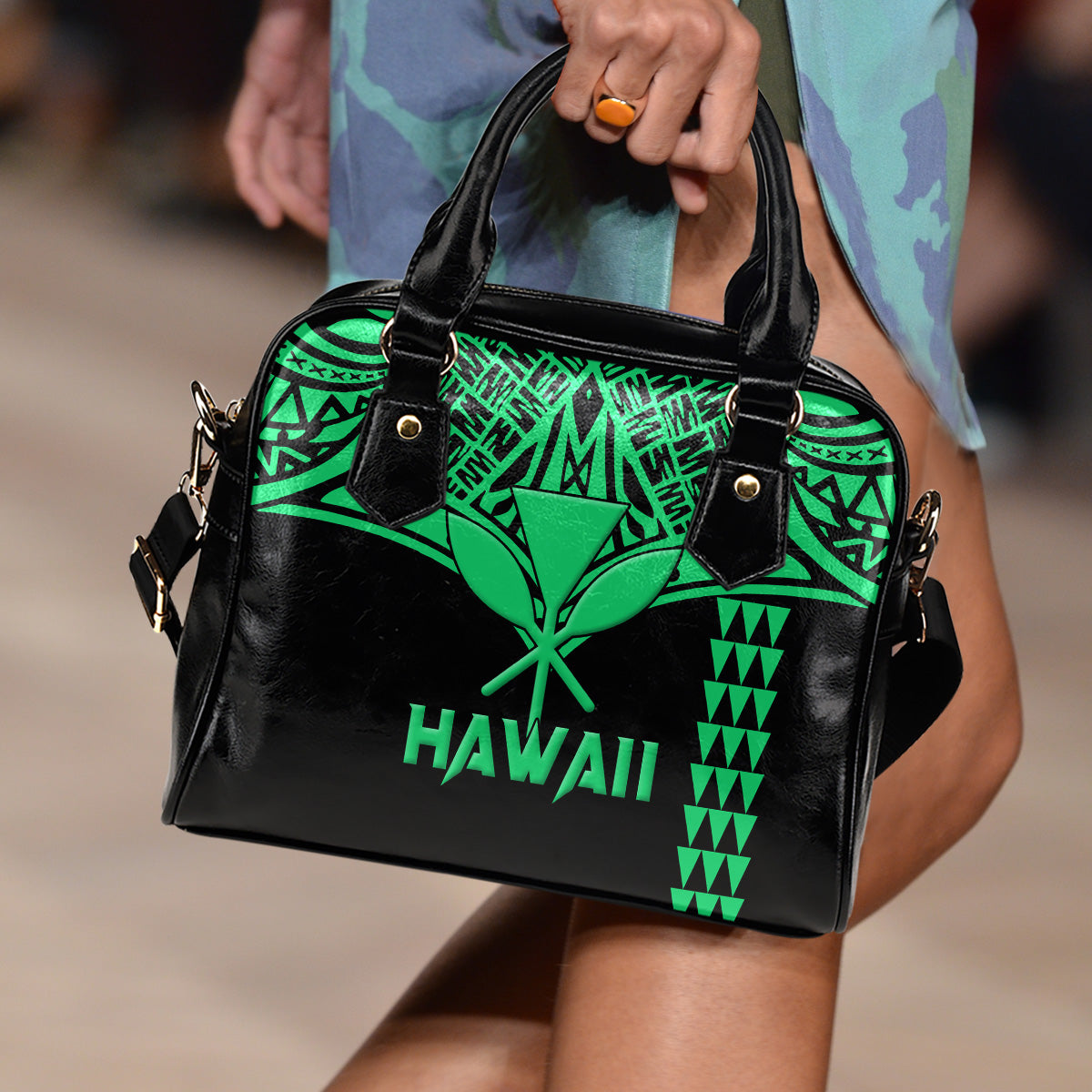 Hawaii Polynesian Green Tribal Shoulder Handbag - LT12 One Size Green - Polynesian Pride