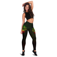 Samoa Polynesian Women's Legging - Reggae Turtle Hibiscus Flower Frame Vintage - Polynesian Pride
