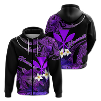 Hawaii Turtle With Plumeria Leaf Purple Hoodie LT12 Zip Hoodie Black - Polynesian Pride