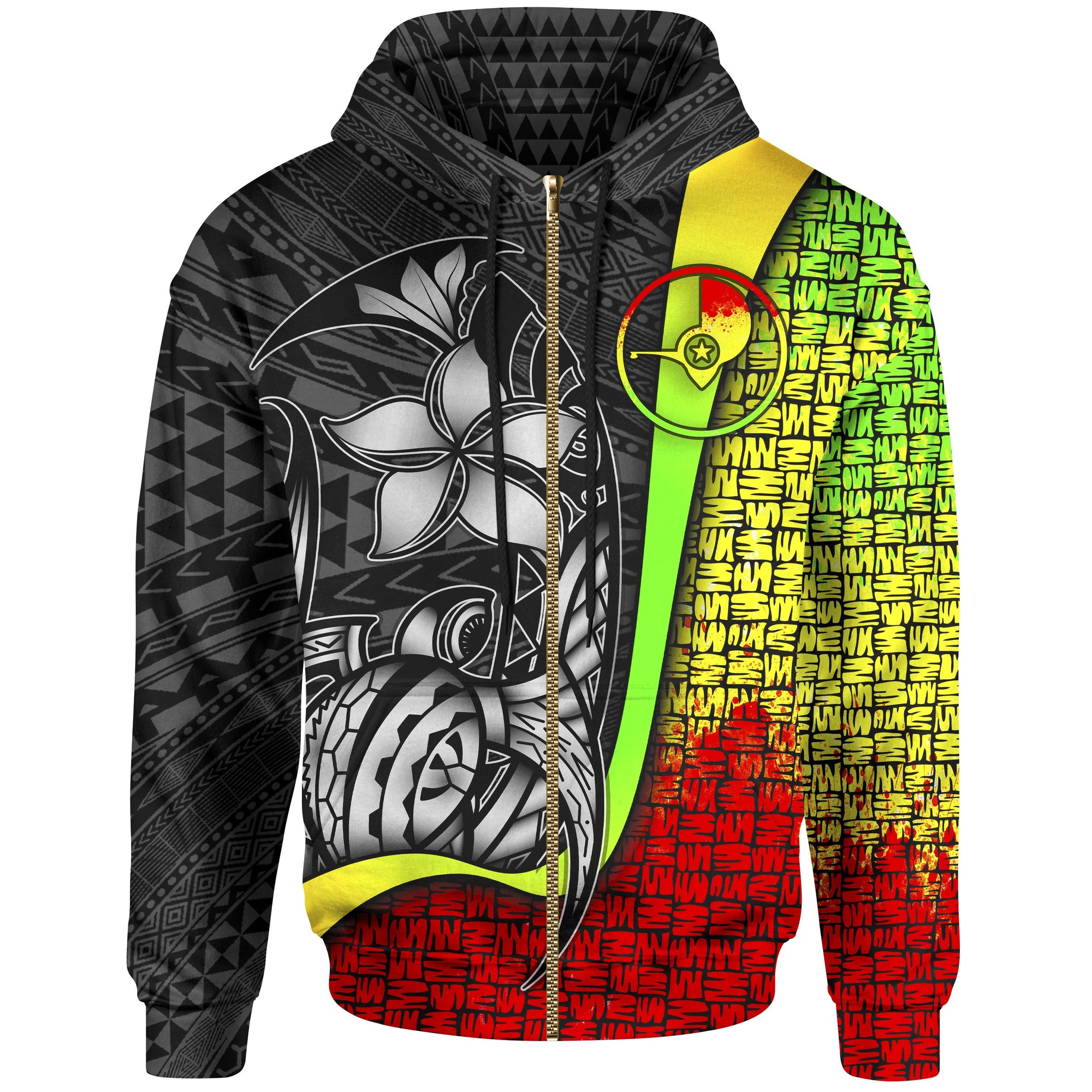 Yap Micronesian Zip up Hoodie Reggae Turtle with Hook Unisex REGGAE - Polynesian Pride