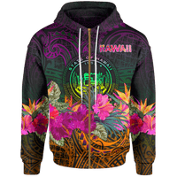Polynesian Hawaii Zip up Hoodie Summer Hibiscus Unisex Reggae - Polynesian Pride