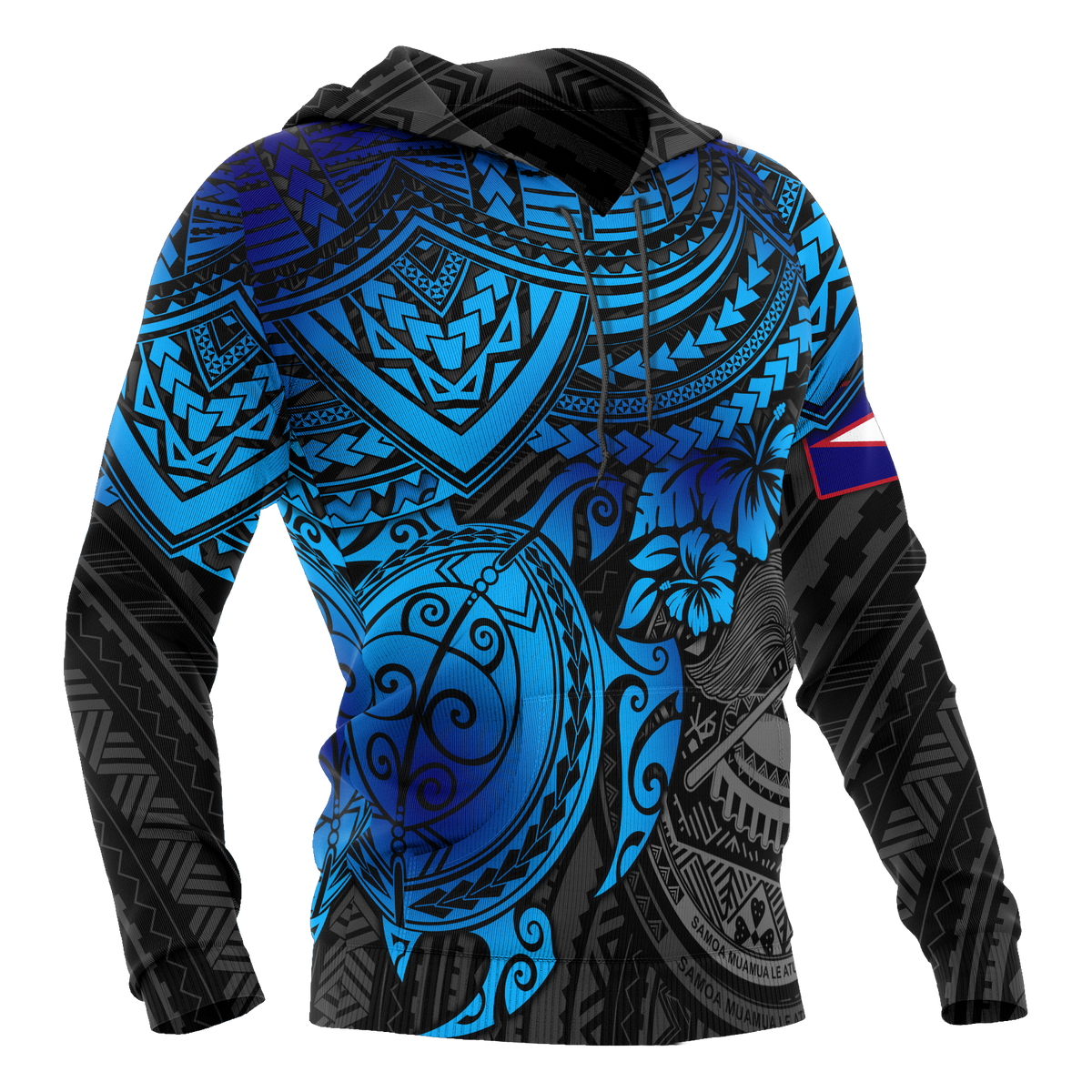 American Samoa Polynesian Hoodie Blue Turtle - Polynesian Pride