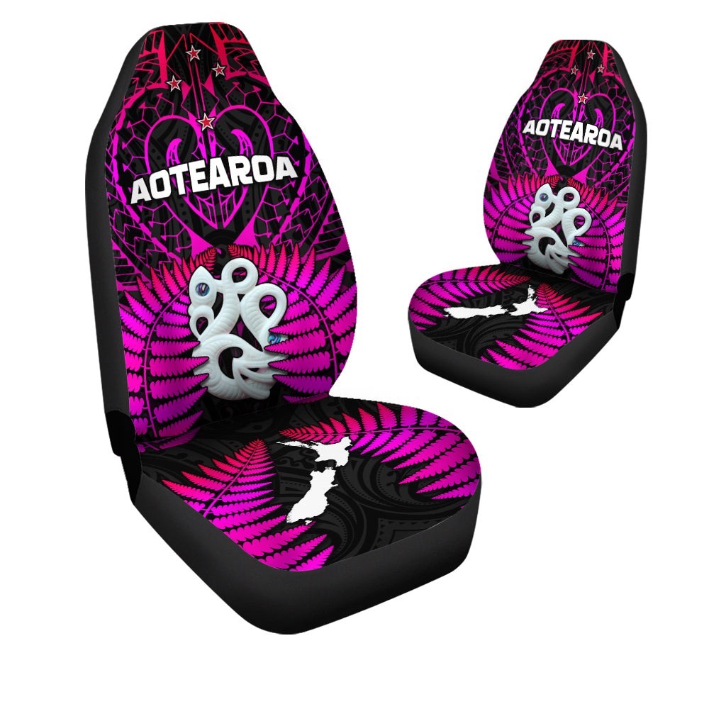Aotearoa Fern Car Seat Covers New Zealand Hei Tiki Purple Style LT13 One Size Purple - Polynesian Pride