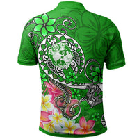 Tonga Custom Polo Shirt Turtle Plumeria (Green) - Polynesian Pride
