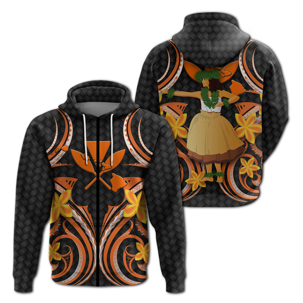 Hawaii Hula Girl Floral Hoodie LT12 Zip Hoodie Black - Polynesian Pride