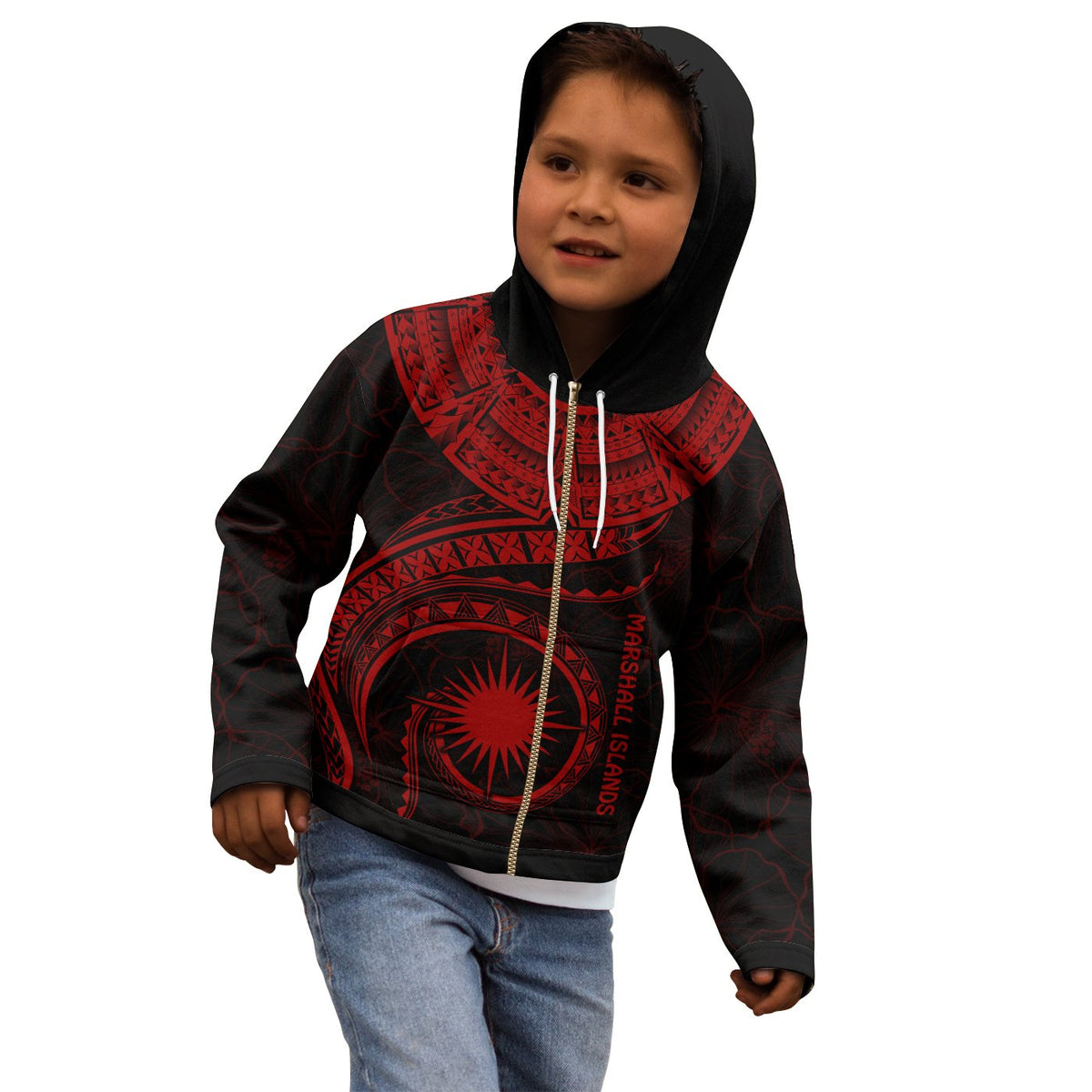 Marshall Islands Polynesian Zip up Hoodie Marshall Islands Waves (Red) - Polynesian Pride
