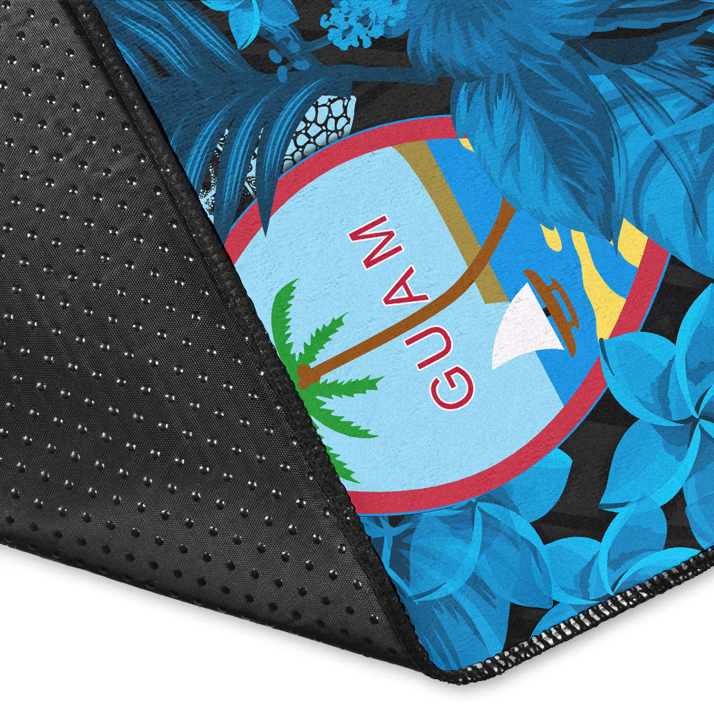 (Custom Personalised) Guam Seal Area Rug Polynesian Turtle with Flowers Version Blue LT13 - Polynesian Pride