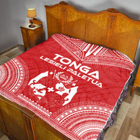 (LESIELI PALETUA) Tonga Premium Quilt - Tonga Coat Of Arms Polynesian Chief Red Version LT13 - Polynesian Pride
