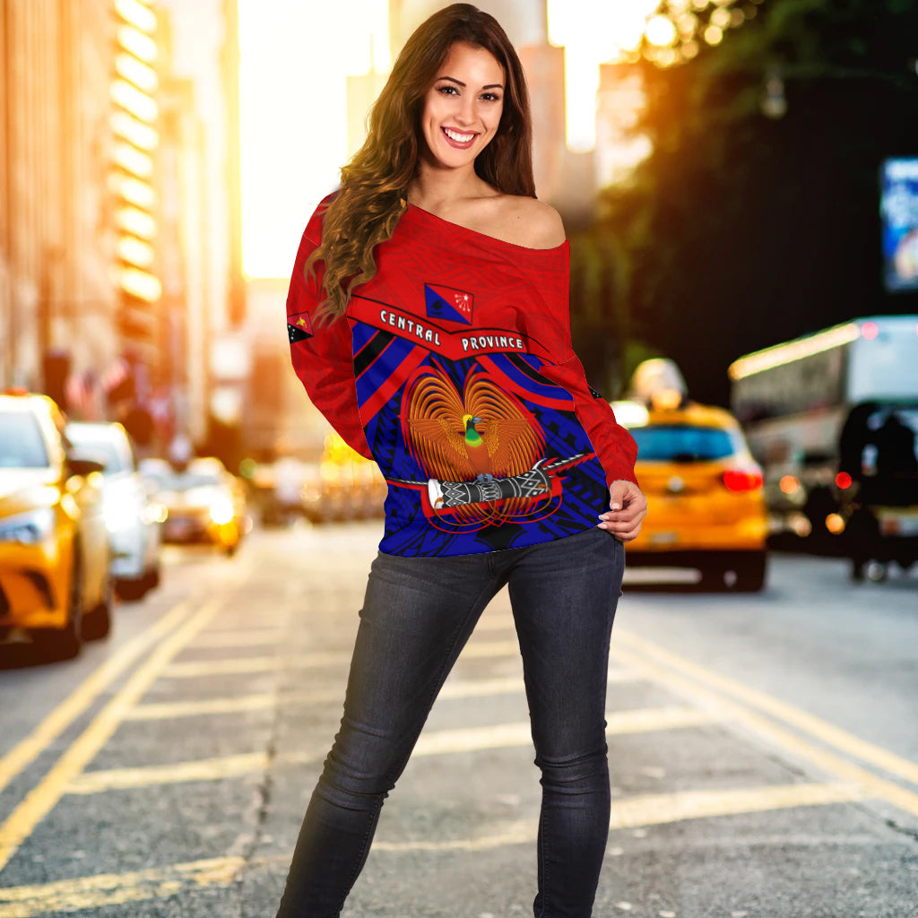 Central Province Off Shoulder Sweater Papua New Guinea LT13 - Polynesian Pride
