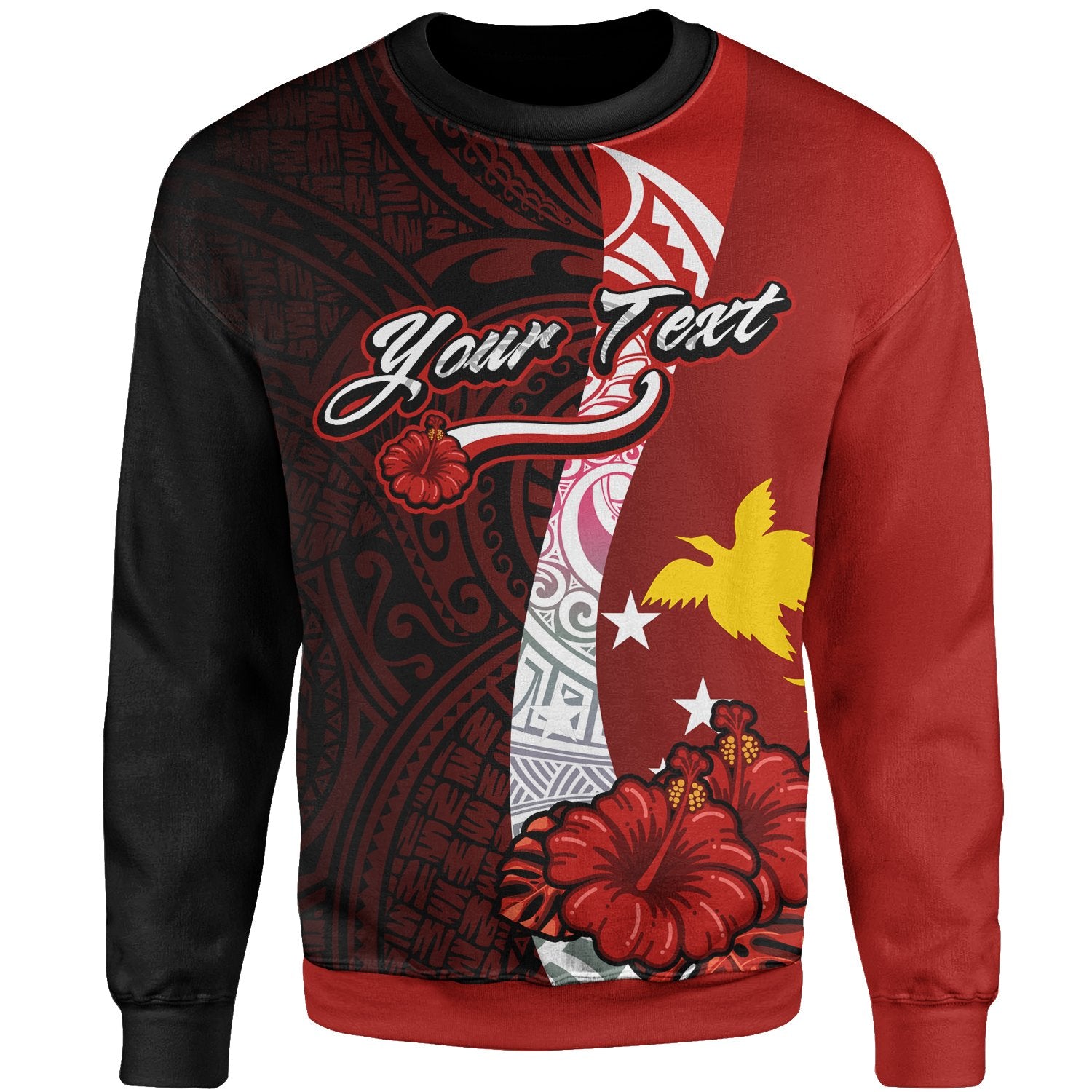 Papua New Guinea Polynesian Custom Personalised Sweater - Coat Of Arm With Hibiscus Unisex Red - Polynesian Pride