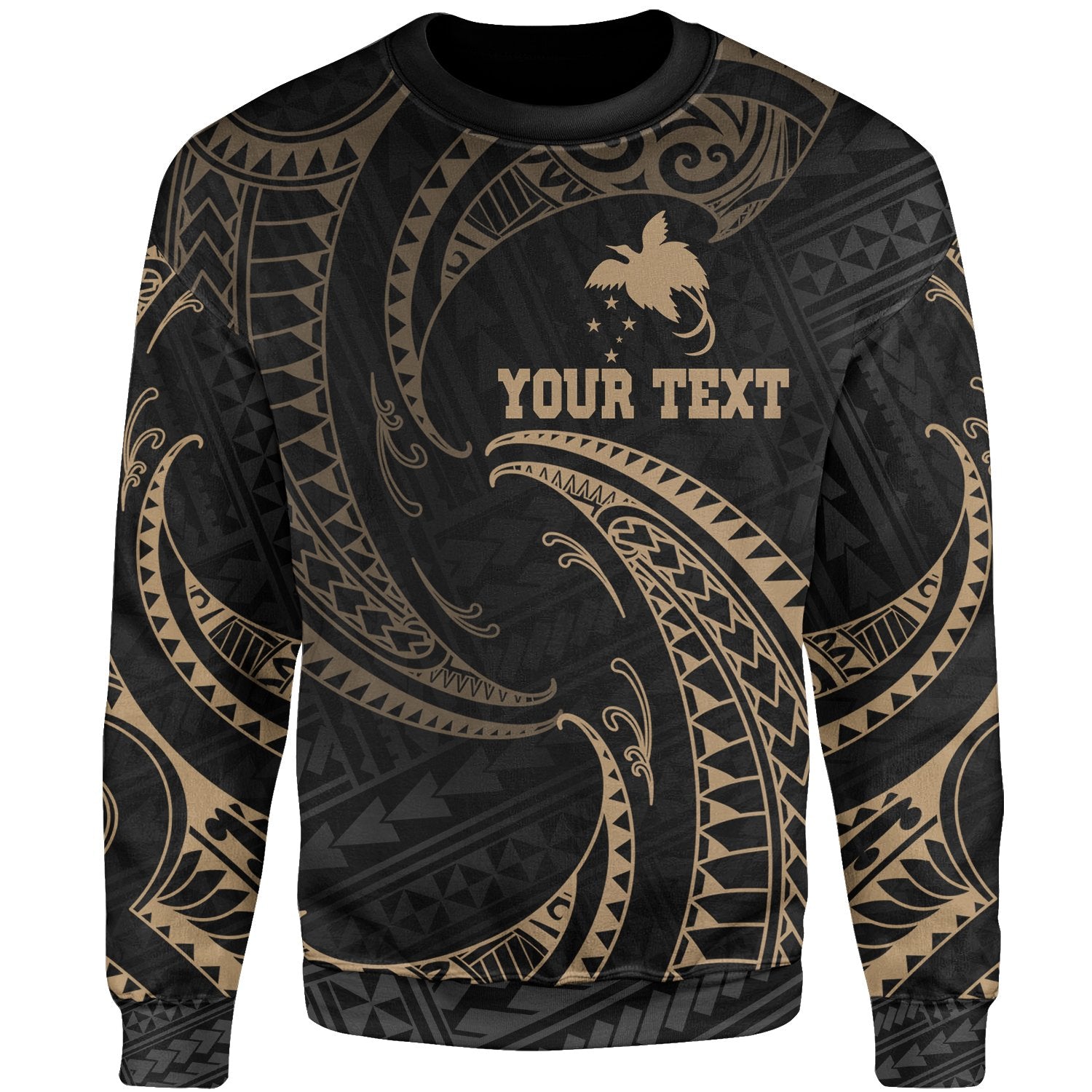Papua New Guinea Polynesian Custom Personalised Sweater - Gold Tribal Wave Unisex Gold - Polynesian Pride
