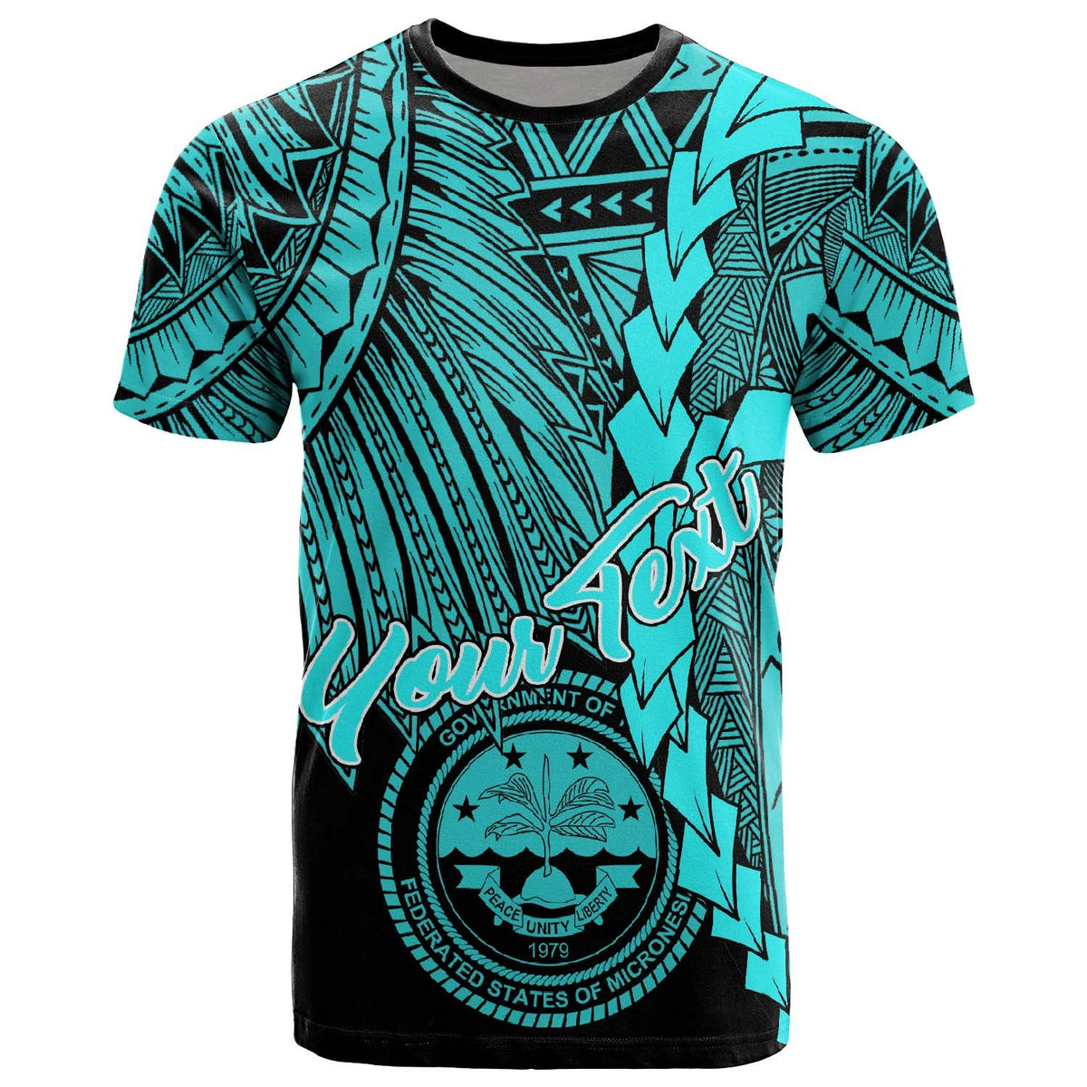 Federated States of Micronesia Custom T Shirt Tribal Wave Tattoo Neon Blue Unisex Neon Blue - Polynesian Pride
