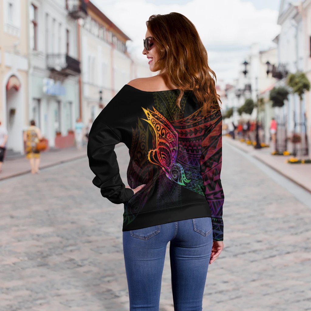 Guam Women's Off Shoulder Sweater - Butterfly Polynesian Style - Polynesian Pride