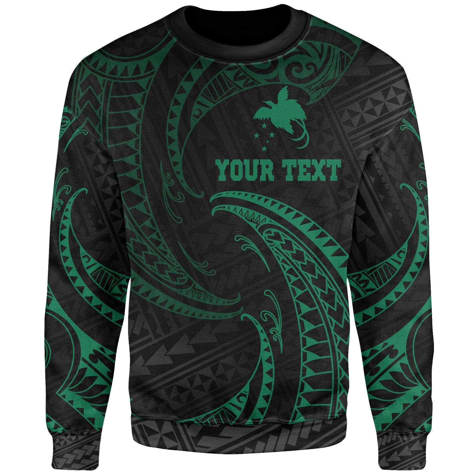 Papua New Guinea Polynesian Custom Personalised Sweater - Green Tribal Wave Unisex Green - Polynesian Pride