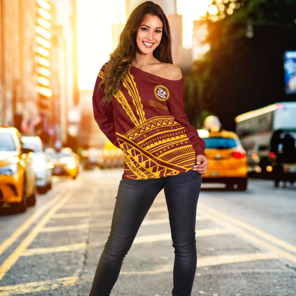 Tafuna High School American Samoa Pride Women Off Shoulder Sweater - LT12 - Polynesian Pride