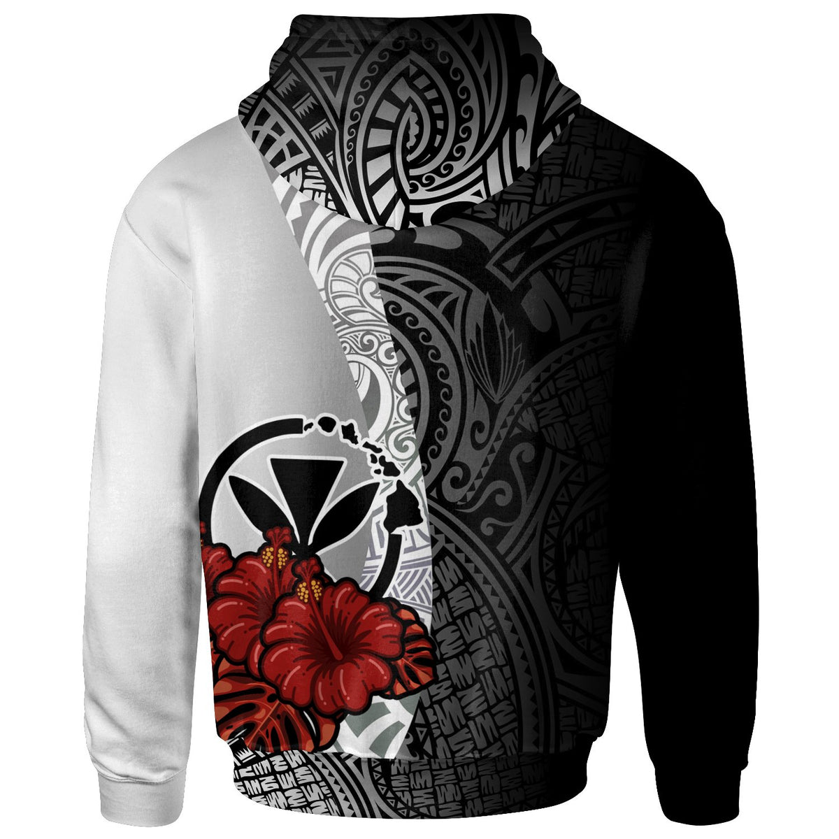 Hawaii Polynesian Zip up Hoodie Coat of Arm With Hibiscus White - Polynesian Pride