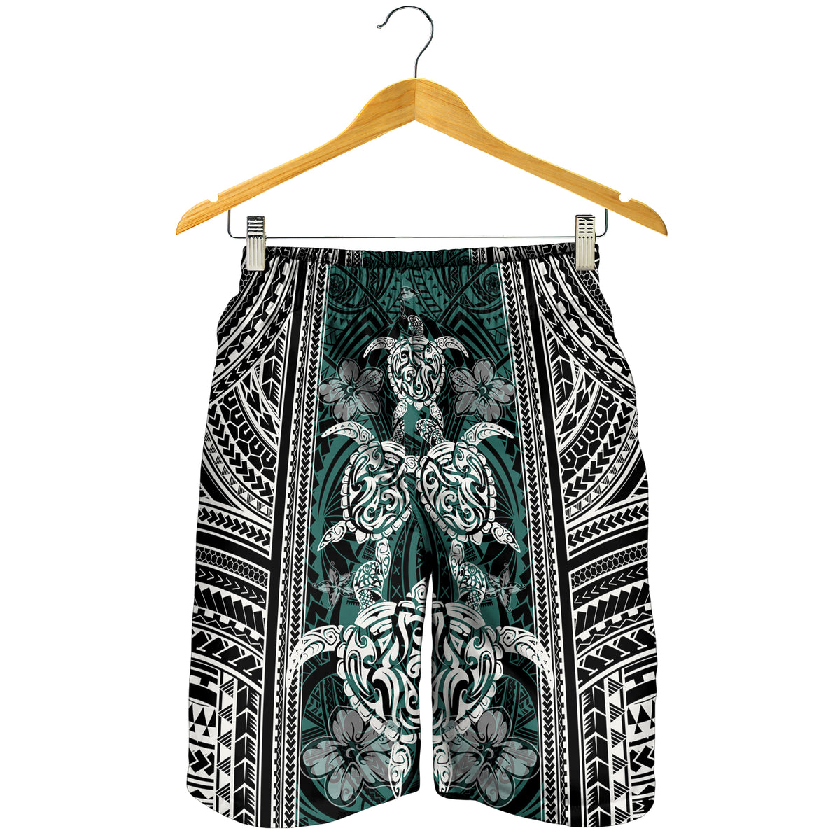 Polynesian Men's Short - Turtle With Ethnic Motives And Floral Elements - LT20 - Polynesian Pride