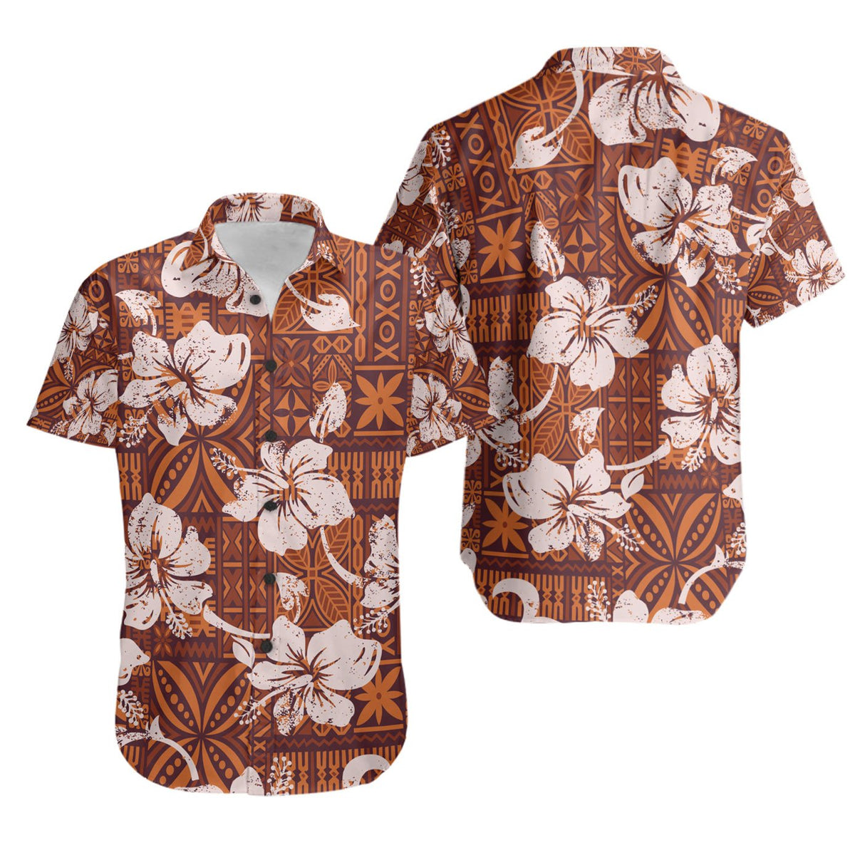 Polynesian Shirt - Tribal Vintage Hibiscus Flowers - Polynesian Pride