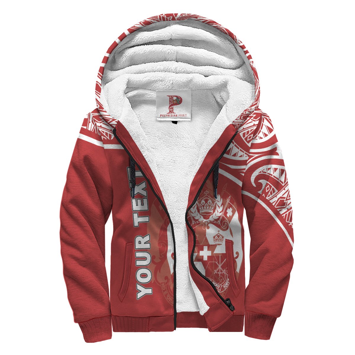 Tonga Polynesian Personalised Custom Sherpa Hoodie - Red Curve Version Red - Polynesian Pride