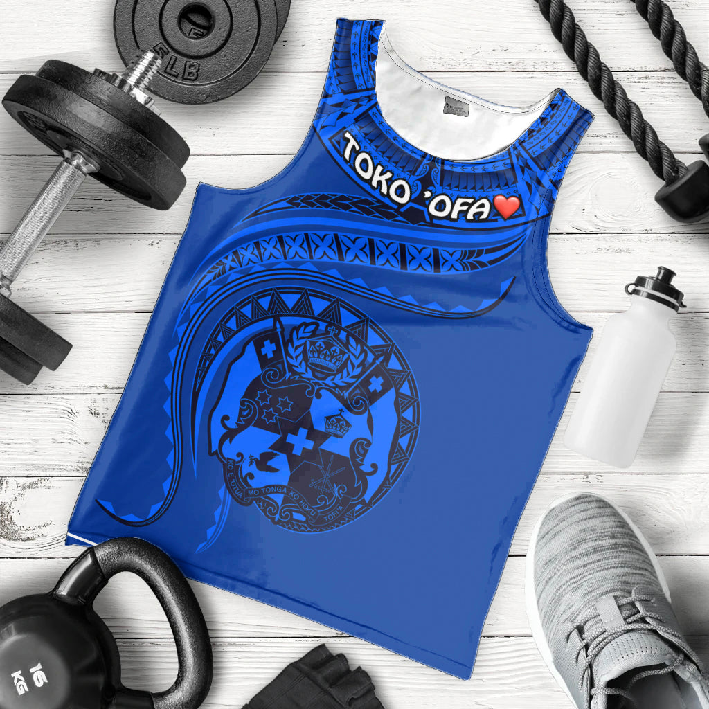 (TOKO OFA) Tonga Polynesian Men Tank Top - Tonga Waves Blue Black LT13 - Polynesian Pride
