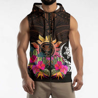 Polynesian Sleeveless Hoodie Hawaii Kanaka Maoli & Hibiscus Flowers With Polynesian Patterns - Polynesian Pride