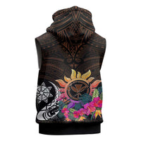 Polynesian Sleeveless Hoodie Hawaii Kanaka Maoli & Hibiscus Flowers With Polynesian Patterns - Polynesian Pride