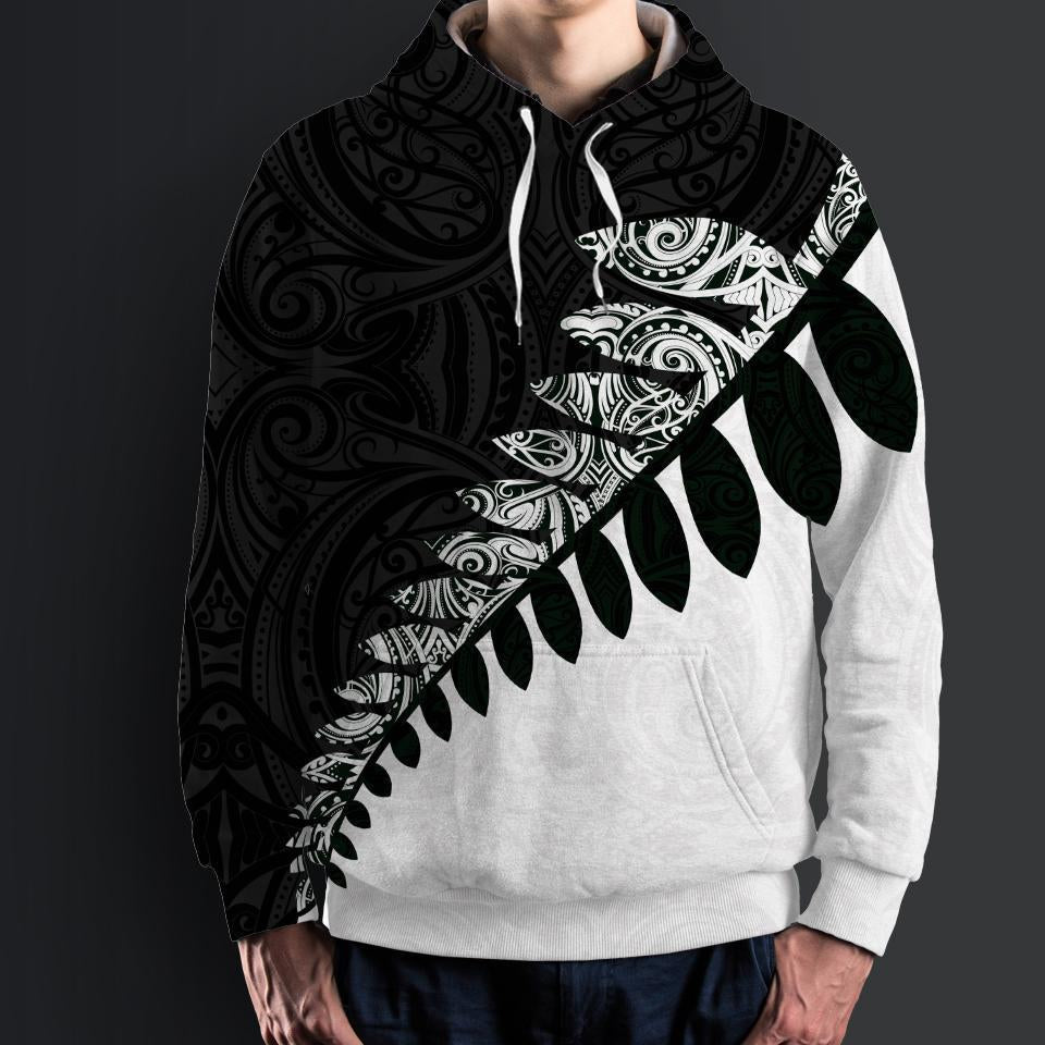 New Zealand Maori Hoodie, Silver Fern Pullover Hoodie - Polynesian Pride