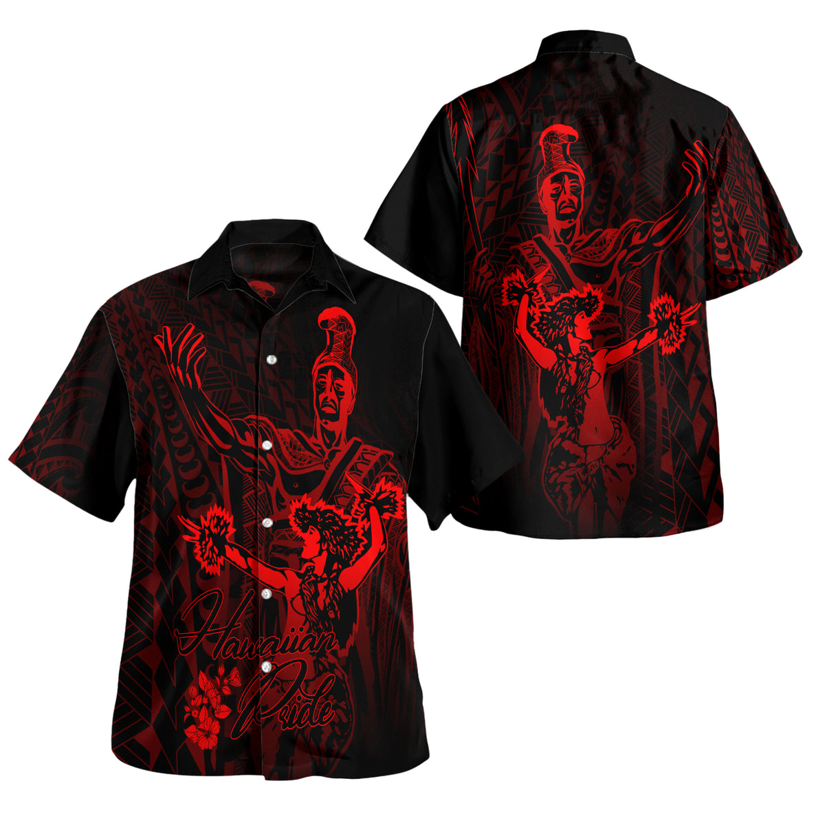 Hawaii Polynesian Matching Dress and Hawaiian Shirt King Of Hawaii with Hawaiian Girls Red Version - Polynesian Pride