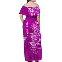 (Custom Personalised) Hawaii Off Shoulder Long Dress Polynesia Pink Sea Turtle Honu and Map LT13 - Polynesian Pride
