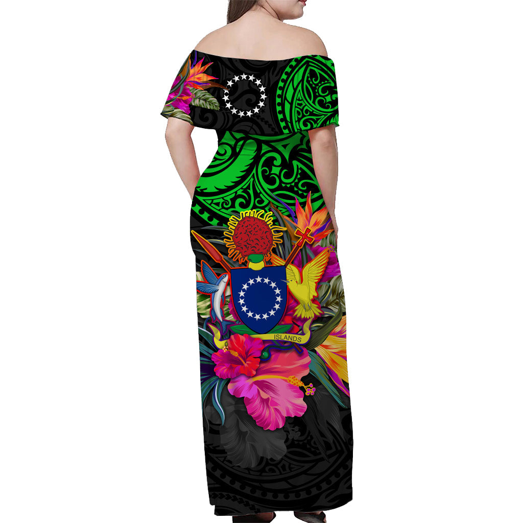 Cook Islands Off Shoulder Long Dress Alluring Polynesia and Tropical Flowers LT13 - Polynesian Pride
