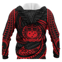 Samoa Polynesian Zip up Hoodie Red Tribal Wave - Polynesian Pride