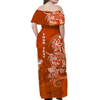(Custom Personalised) Wallis et Futuna Off Shoulder Long Dress Polynesia Orange Sea Turtle and Flowers LT13 - Polynesian Pride