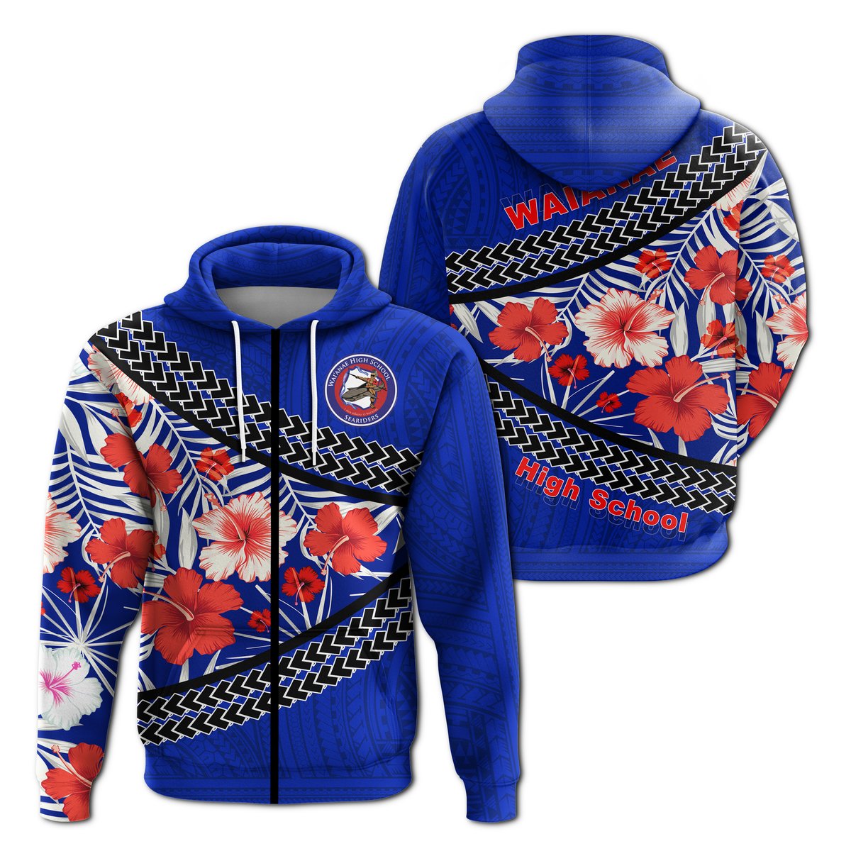 Waianae High School Zip up Hoodie Hawaiian Hibiscus Flowers LT20 Unisex Green - Polynesian Pride