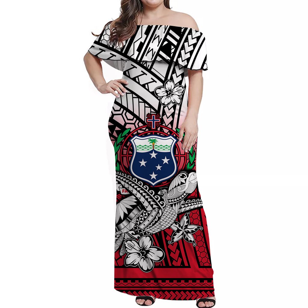 Samoa Off Shoulder Long Dress Hibiscus Flowers White LT13 Women White - Polynesian Pride