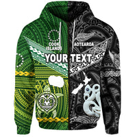 Custom New Zealand Cook Islands Zip Hoodie Maori and Polynesian Together Black LT8 - Polynesian Pride