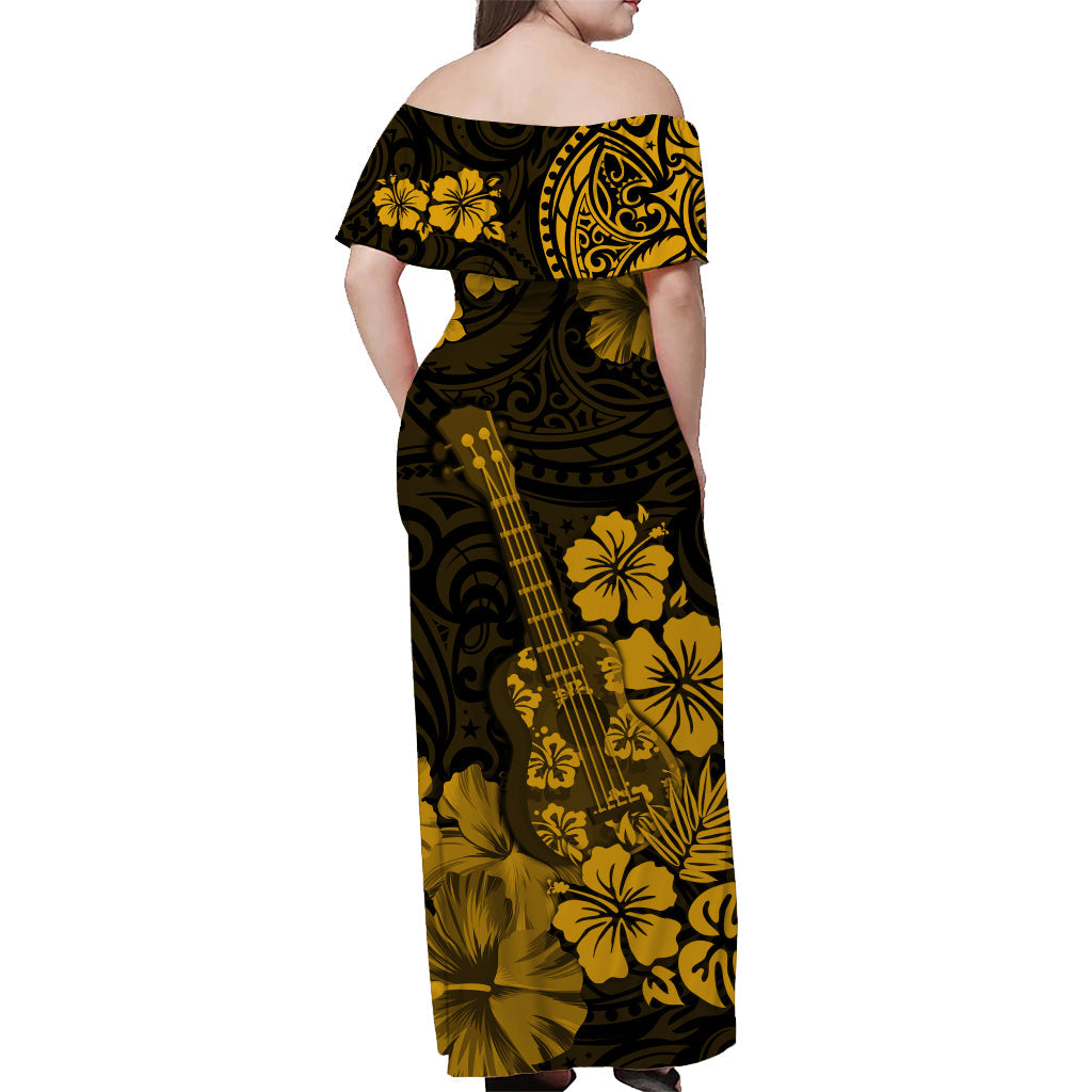 Hawaii Matching Dress and Hawaiian Shirt Polynesia Gold Ukulele Flowers LT13 - Polynesian Pride