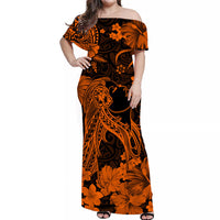 Polynesian Couple Outfits Hawaii Matching Dress and Hawaiian Shirt Polynesia Orange Beautiful Hula Girl LT13 - Polynesian Pride