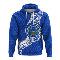 Custom Pohnpei Zip up Hoodie Micronesia Pride Blue LT12 - Polynesian Pride