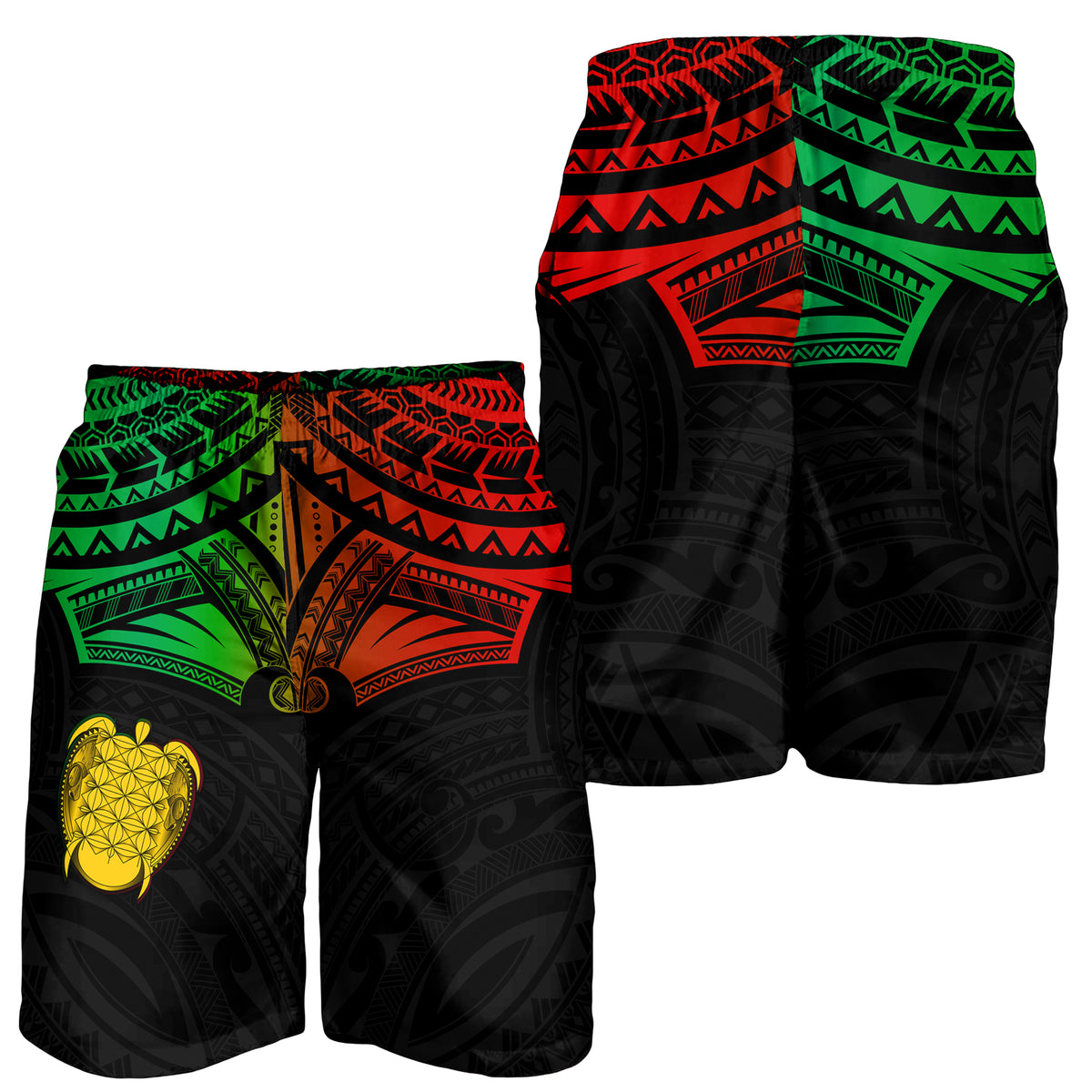 Vanuatu Heart Polynesian Men Short Turtle Sand Drawings LT13 - Polynesian Pride