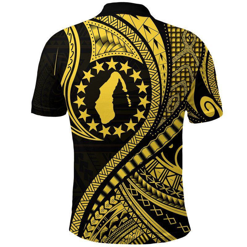 Aitutaki Cook Islands Polo Shirt Gold Polynesian Wave Style LT9 - Polynesian Pride