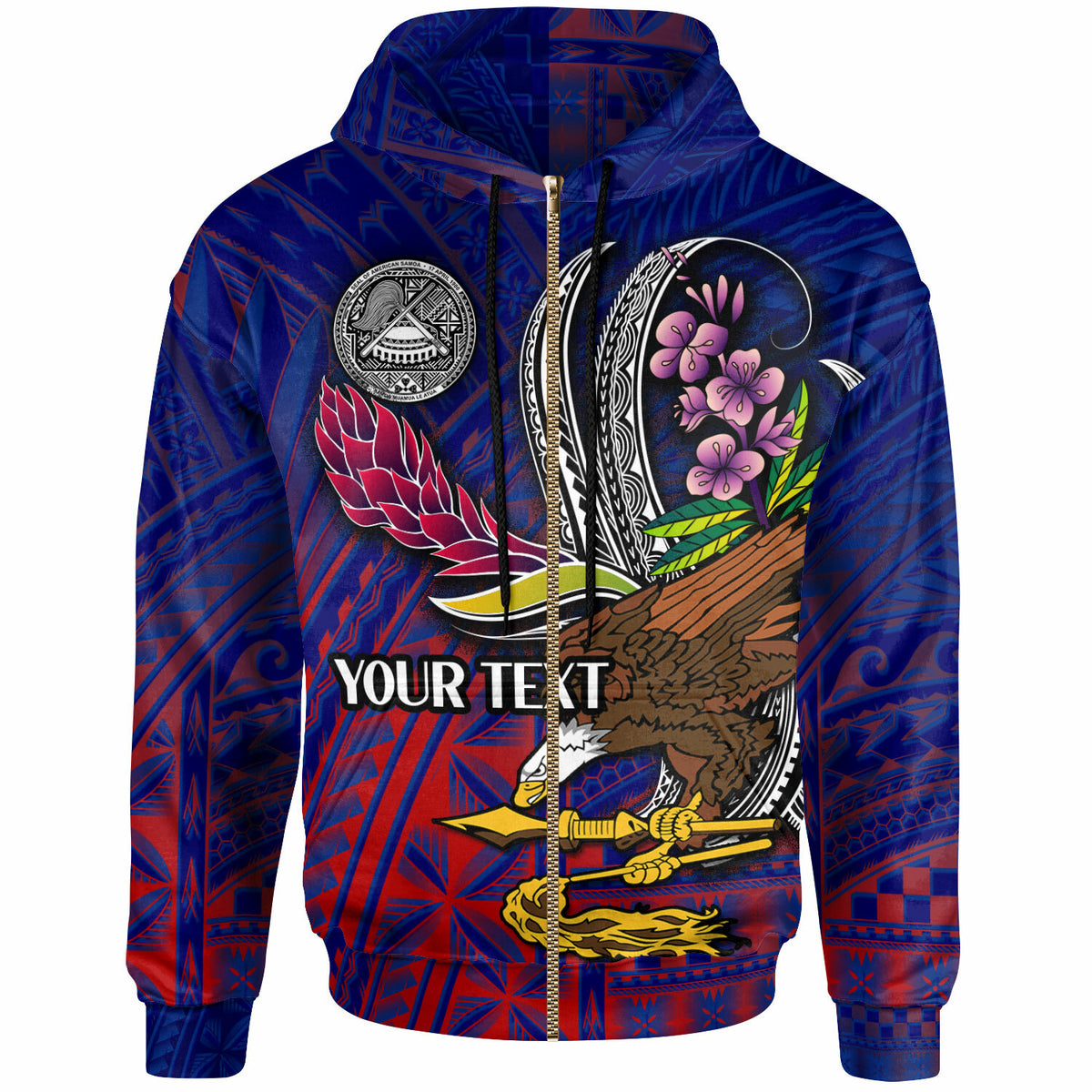 American Samoa Hoodie Custom Seal With National Flowers Polynesian Patterns LT10 - Polynesian Pride