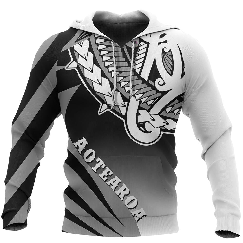 Aotearoa Hoodie Maori Tattoo Unisex Black - Polynesian Pride