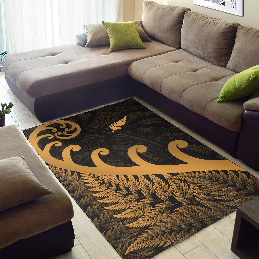 New Zealand Rugby Maori Area Rug Silver Fern Koru Vibes - Gold LT8 - Polynesian Pride