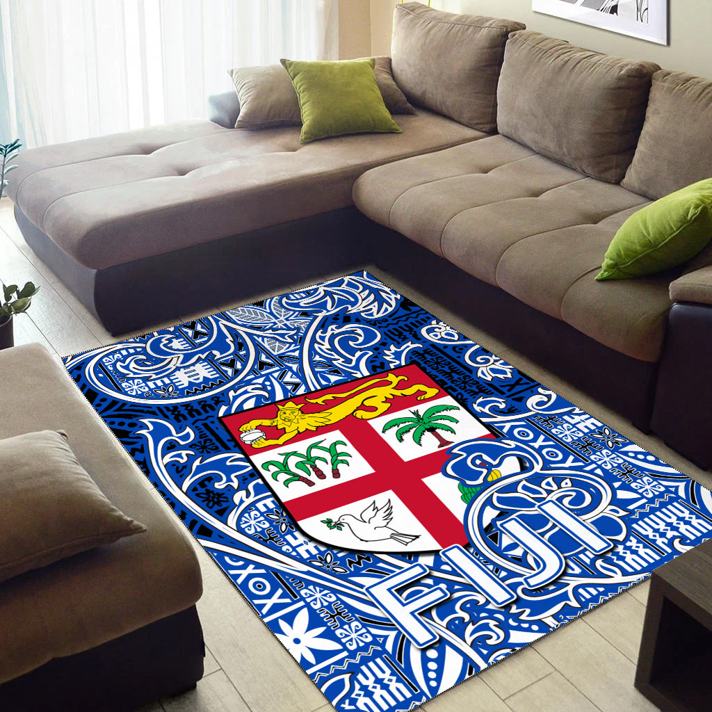Fiji Area Rug Tapa Patterns White And Blue Style LT6 Blue - Polynesian Pride