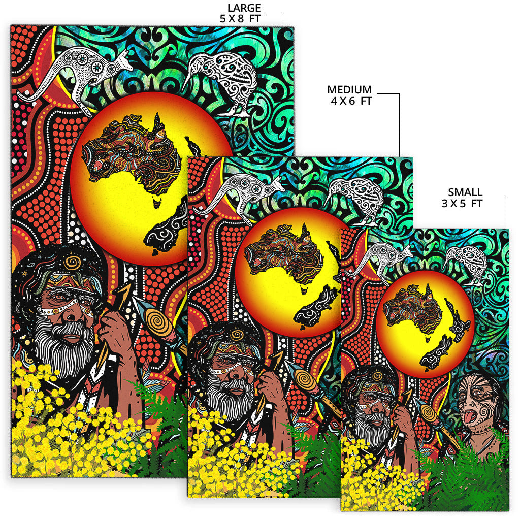 Australia Aboriginal Kangaroo Combine New Zealand Maori Kiwi Bird Area Rug - LT2 - Polynesian Pride