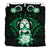 Vanuatu Duvet Cover Set - Turtle Tiki Face & Green Hibiscus Green - Polynesian Pride